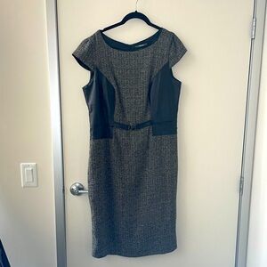 Belted tweed dress with pleather detail